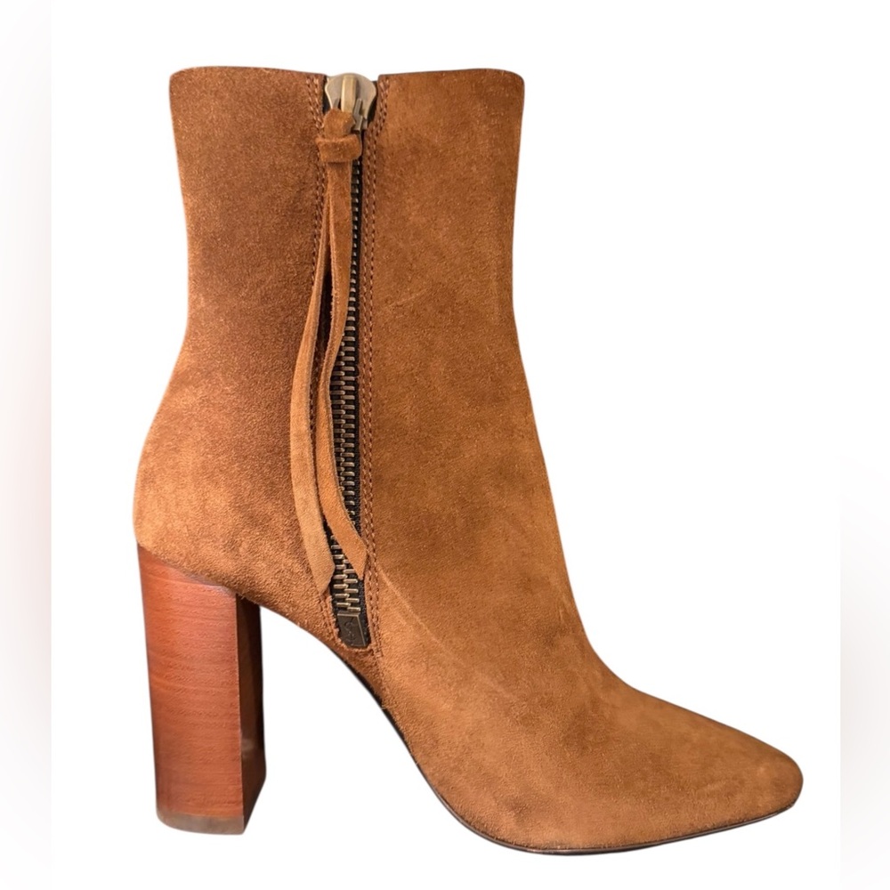 Saint Laurent Lou 95 Suede Tassel Zip Wooden Block Heel Ankle Boots, Size 35 - Picture 3 of 5
